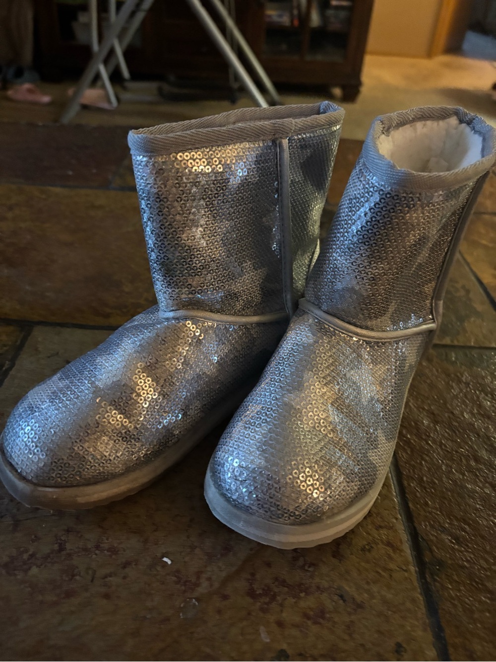Sequin Silver Cozy Winter Boots